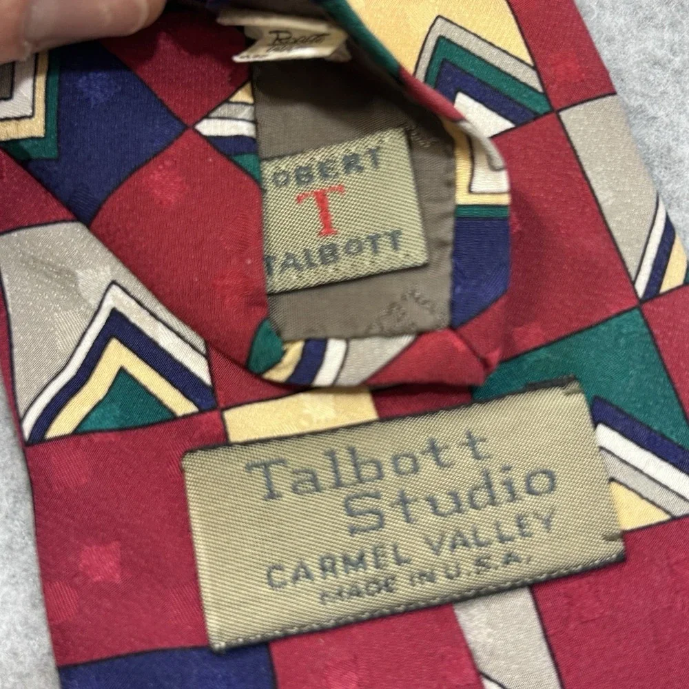 Geometric Abstract Mens Burgundy Robert Talbott Tie Art Deco Silk Classic 3.75